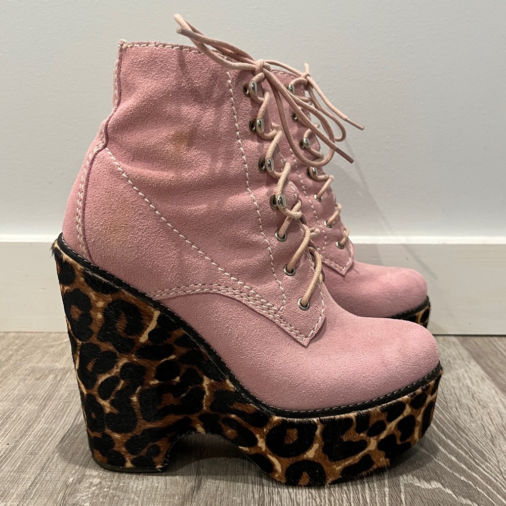 Jeffrey Campbell Pink and Leopard Print Tardy Boot